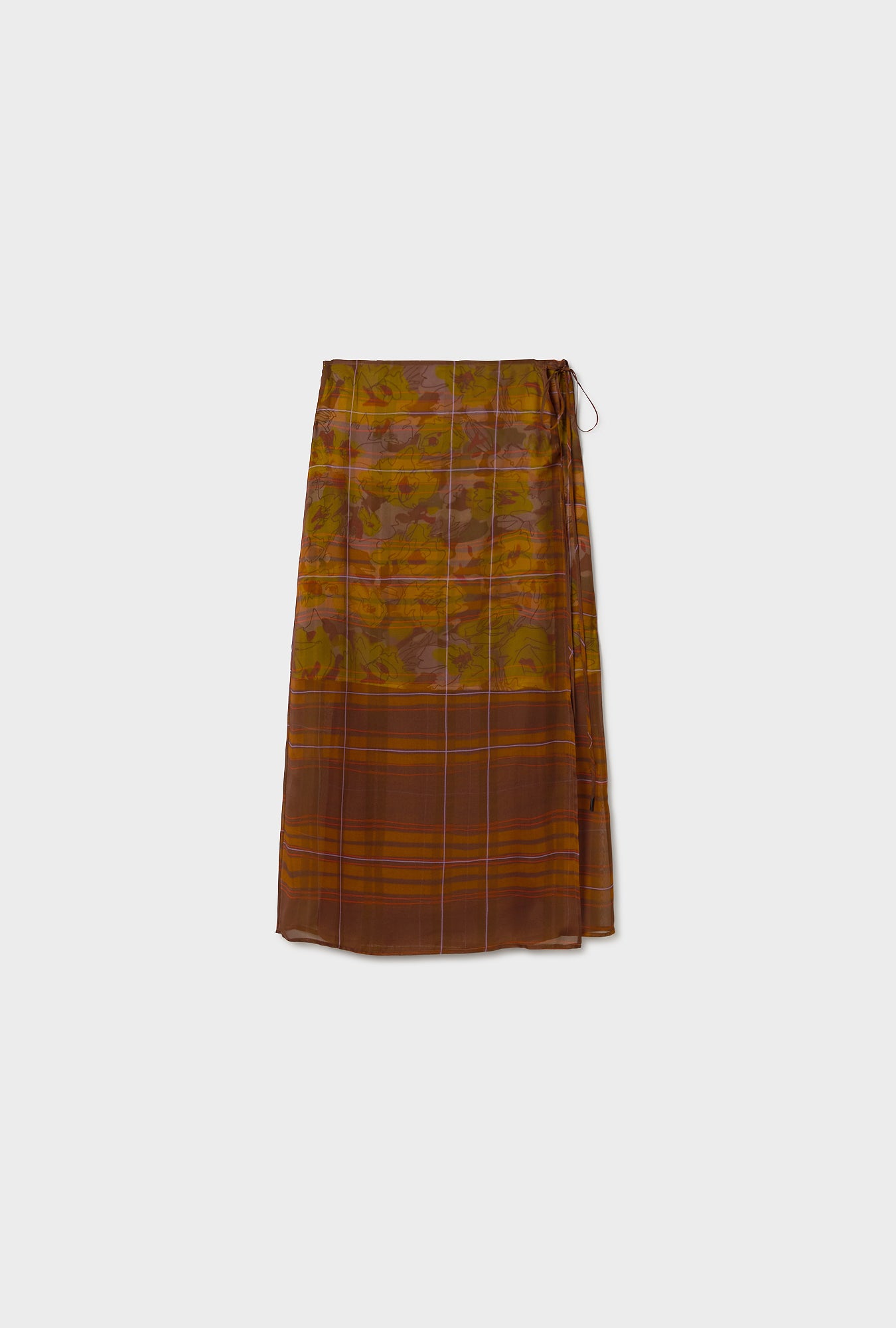 Chiffon Wrap Skirt Root Plaid / Sunflower Floral