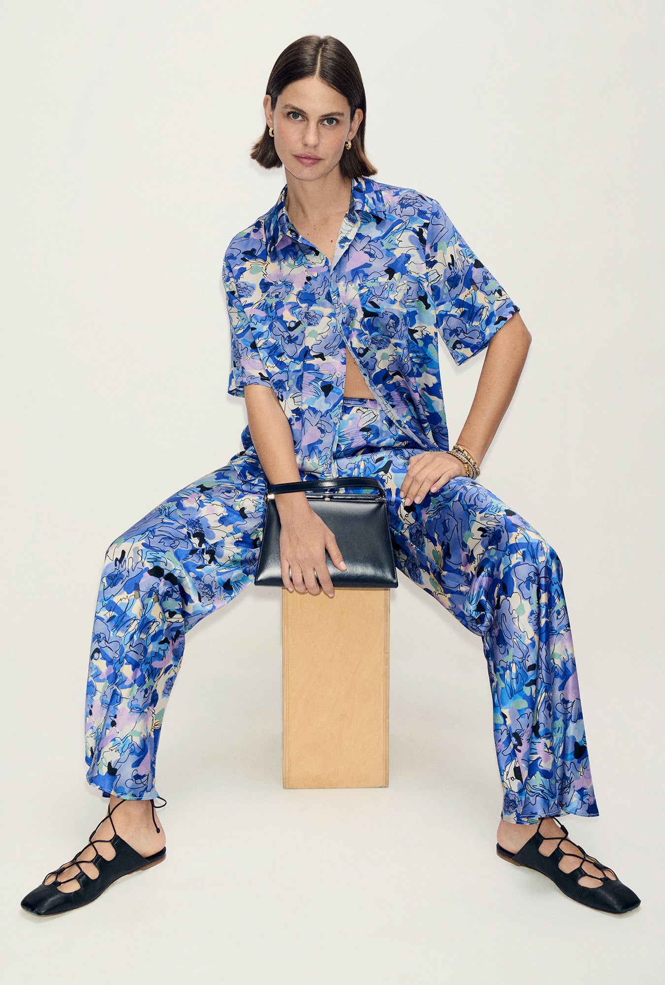 BIAS CUT PANTS CORNFLOWER FLORAL