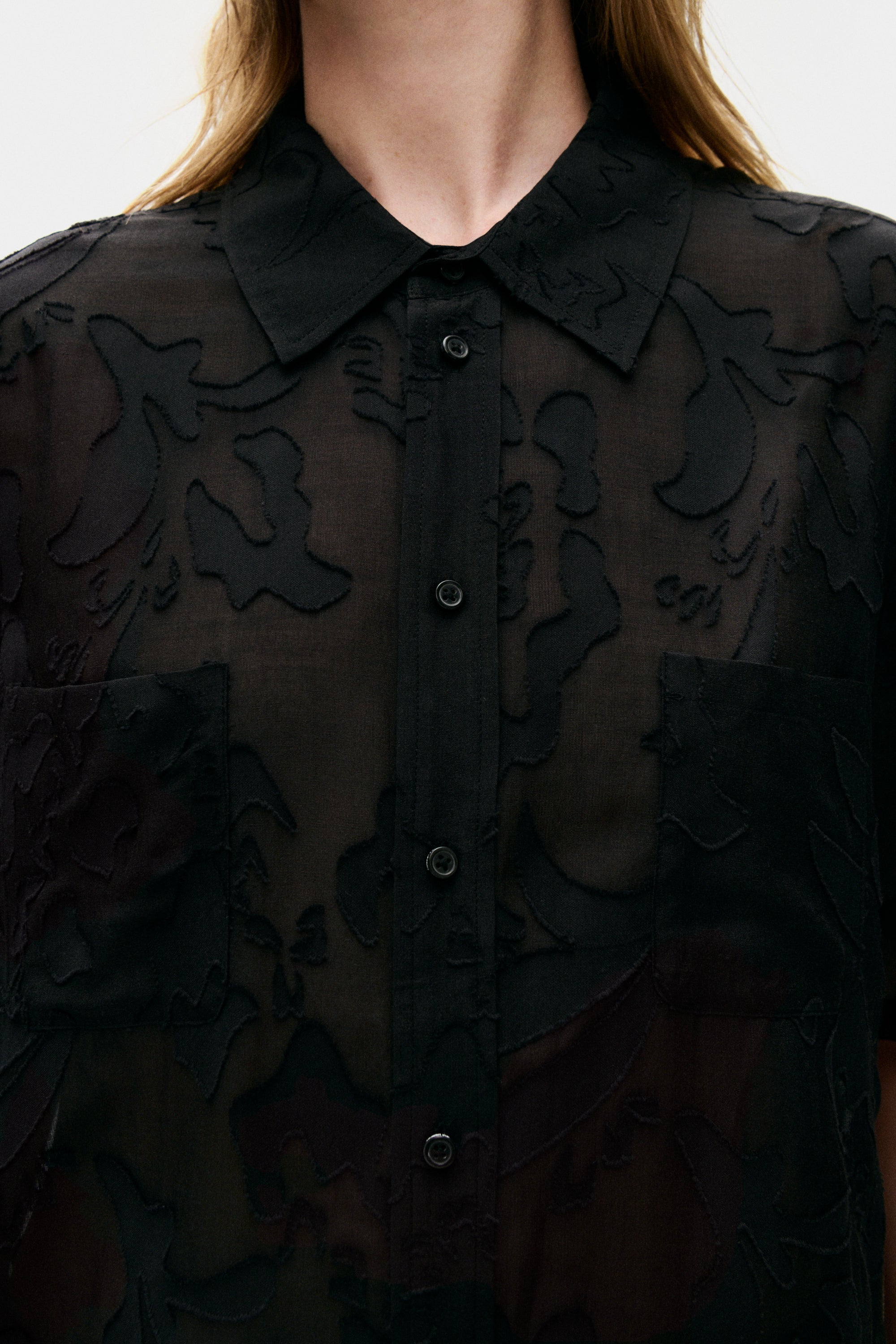 Clip Silk Short Sleeve Boyfriend Shirt Black