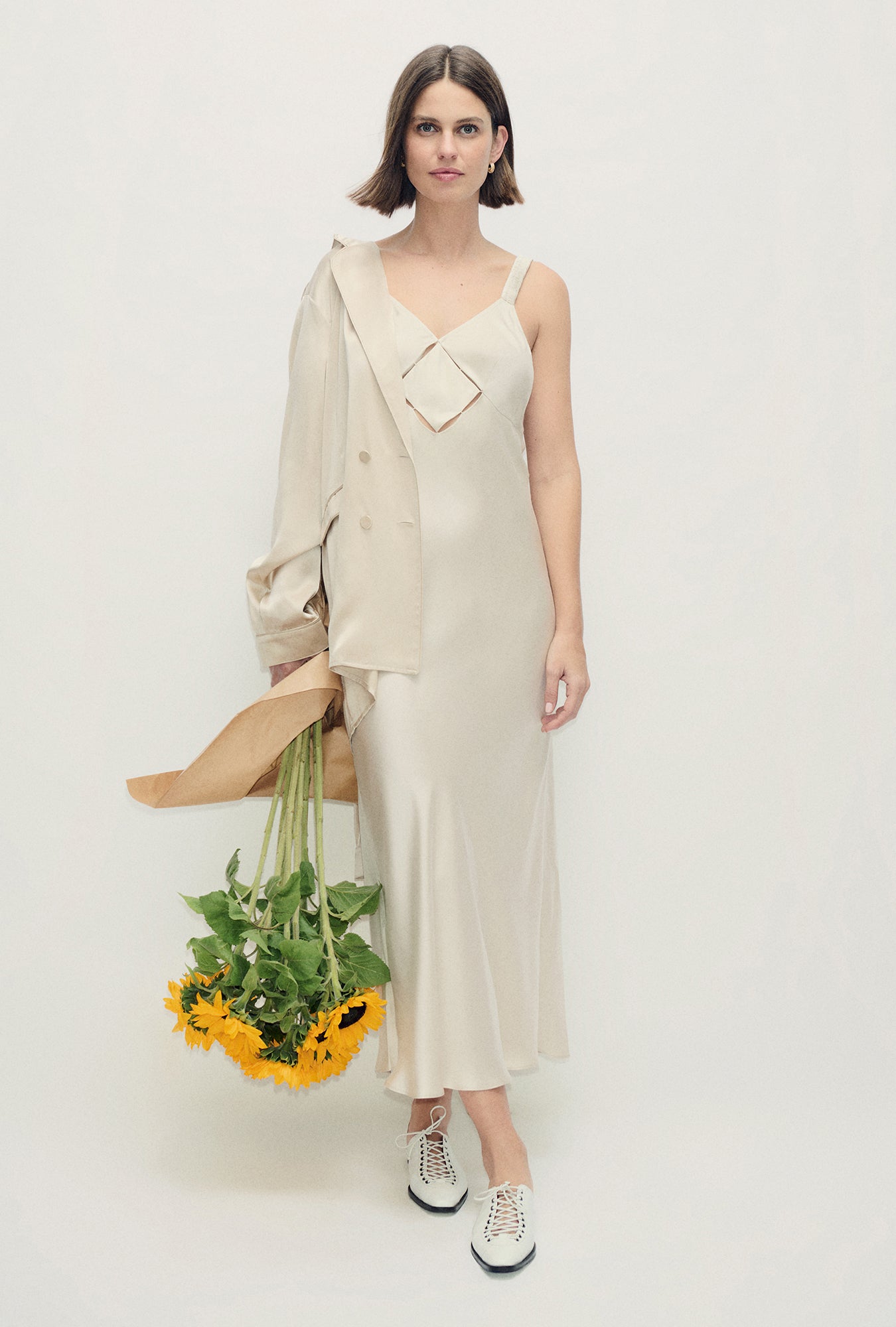 Diamond Deco Ruched Dress Hazelnut