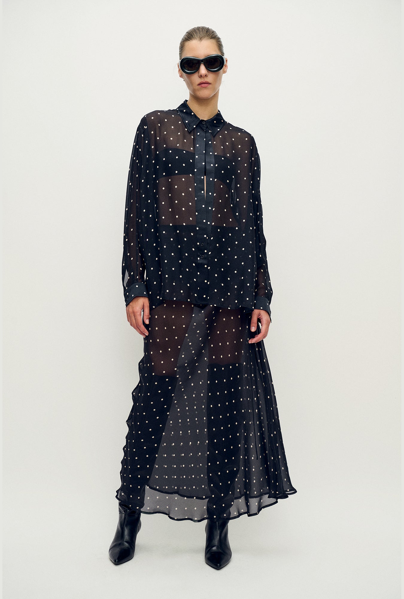 Long Bias Cut Skirt Small Polka Dot