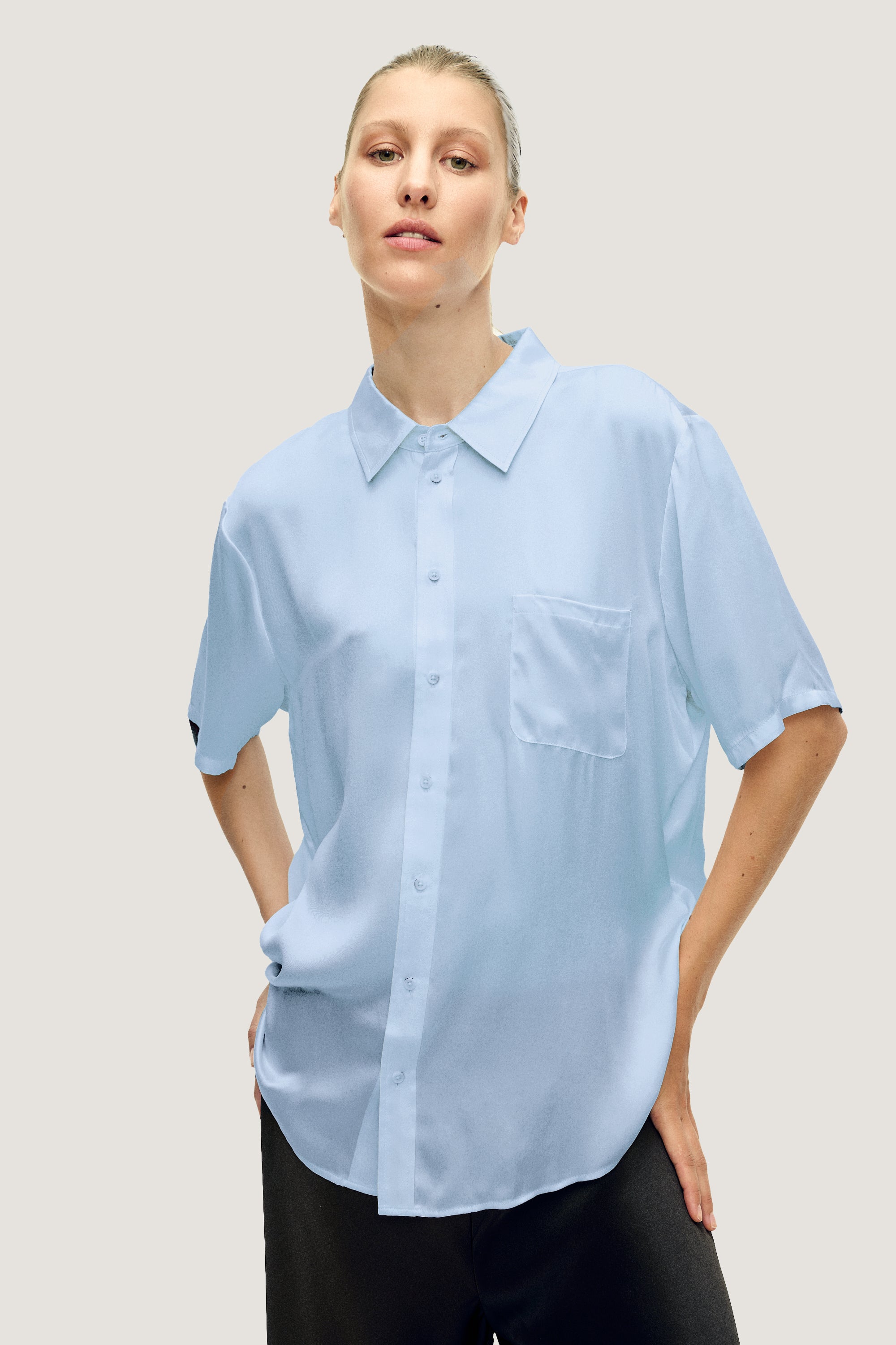 SHORT SLEEVE BOYFRIEND SHIRT CORNFLOWER