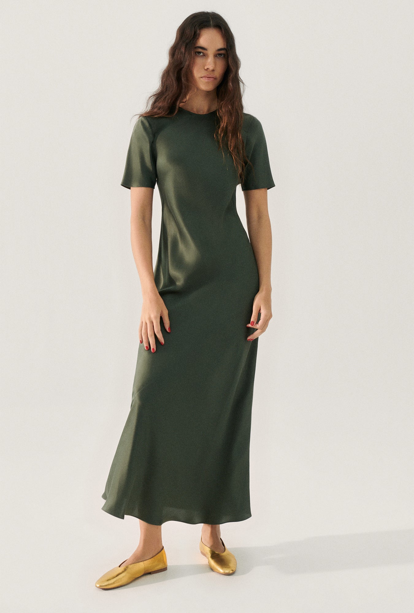 Short Sleeve Bias Dress Thyme