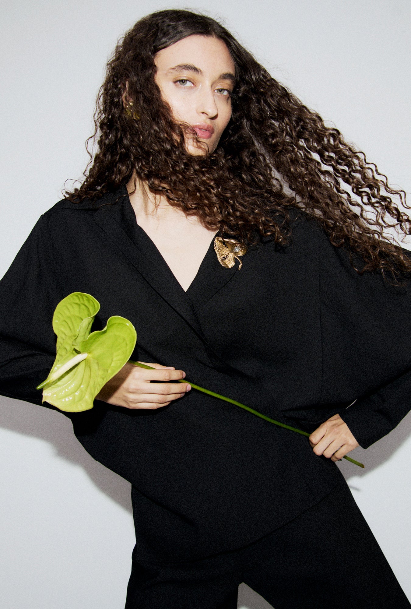 Wool Silk Crossover Shirt Black