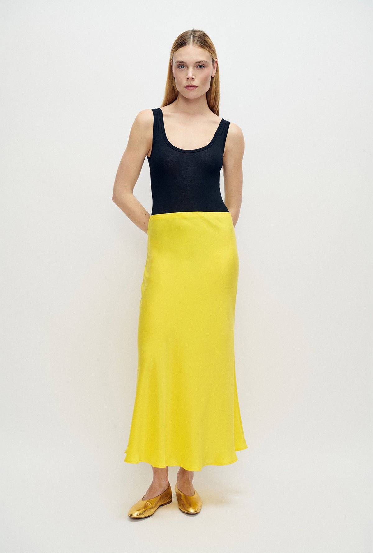 Long Bias Cut Skirt Wood Poppy Yellow