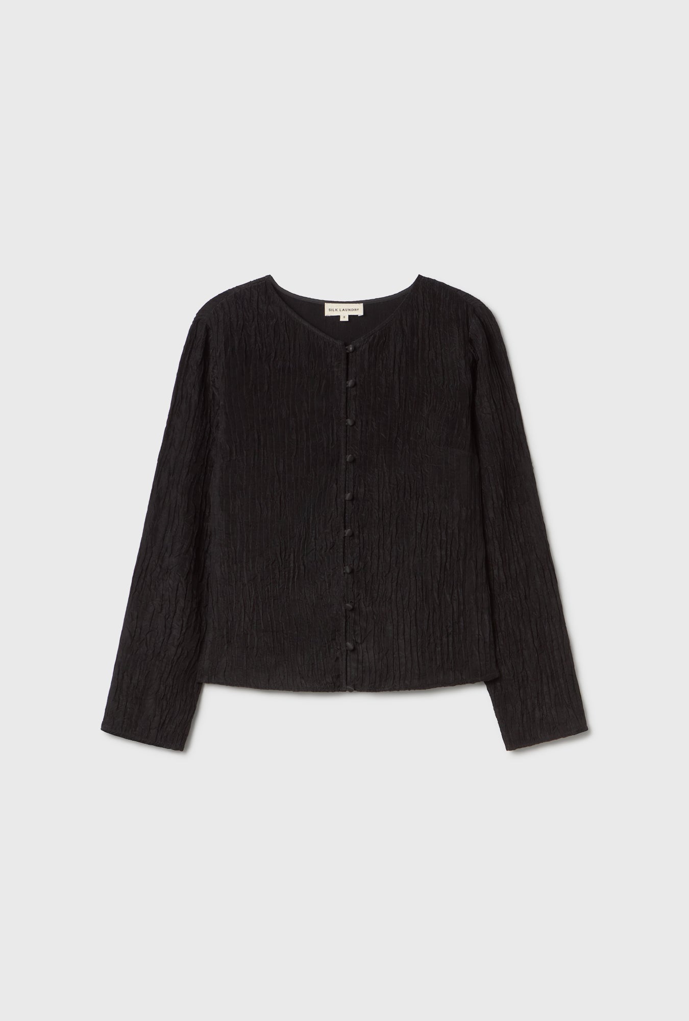 Crinkle Long Sleeve Top Black