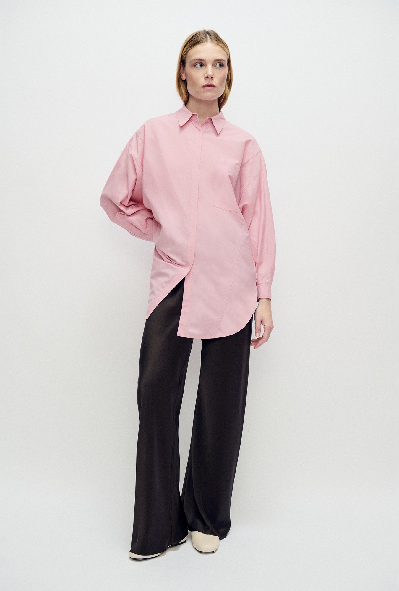 Cotton Silk Round Shirt Vintage Pink