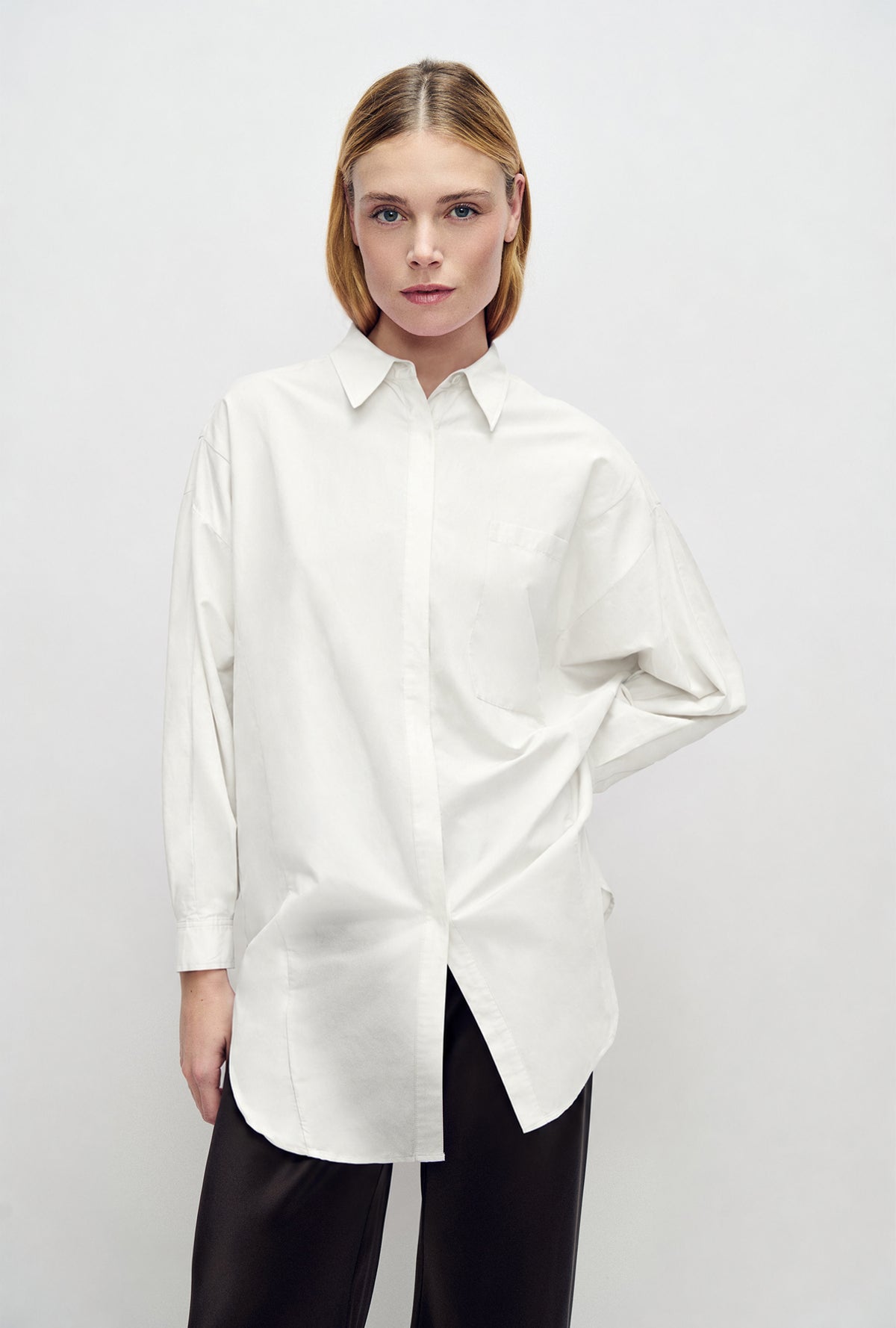 Cotton Silk Round Shirt White